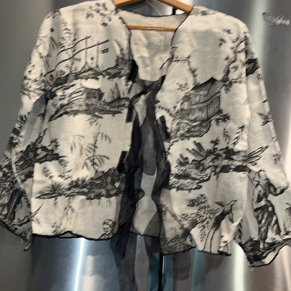 LOUIS SIMON for La Libellule TAN designer ASIAN BLAZER JACKET black ribbon ties - Picture 14 of 16